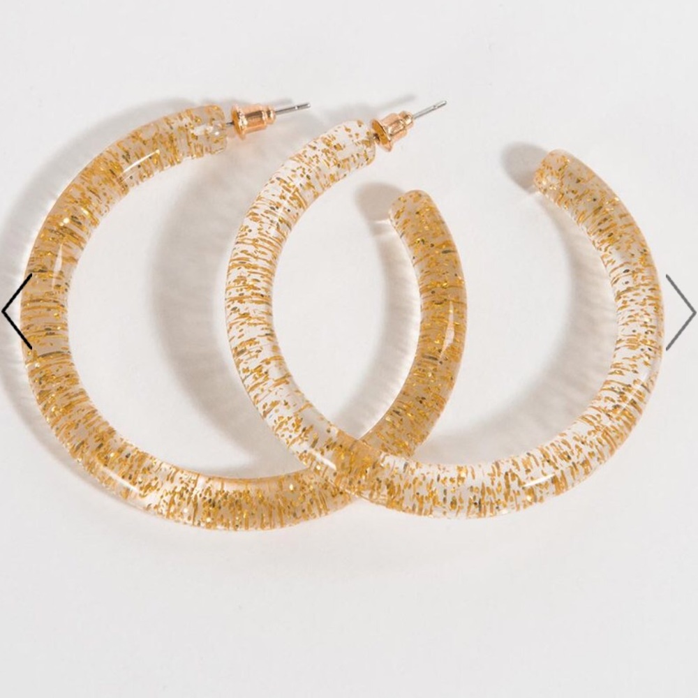 NWT Gold Glitter Resin Hoop Earrings